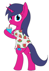 Size: 1824x2612 | Tagged: safe, artist:wafflecakes, imported from derpibooru, oc, oc only, oc:fizzy pop, pony, clothes, drinking, drinking straw, simple background, soda, solo, transparent background