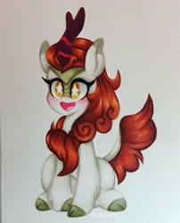 Size: 1653x2046 | Tagged: safe, artist:chelseaz123, imported from derpibooru, autumn blaze, kirin, sounds of silence, female, smiling, solo, starry eyes, traditional art, wingding eyes