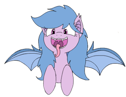 Size: 445x341 | Tagged: safe, artist:wafflecakes, imported from derpibooru, oc, oc only, oc:fruit hulu, bat pony, adoracreepy, creepy, cute, fangs, open mouth, simple background, spread wings, tongue out, transparent background, wings