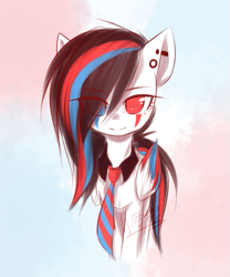 Size: 503x605 | Tagged: safe, artist:snowbunny0820, imported from derpibooru, oc, oc only, oc:huirou lazuli, pegasus, pony, eye clipping through hair, female, hair over one eye, heterochromia, mare, necktie, solo