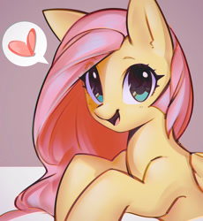 Size: 1101x1195 | Tagged: safe, artist:mirroredsea, imported from derpibooru, fluttershy, pegasus, pony, cute, female, heart, looking at you, mare, open mouth, pictogram, shyabetes, smiling, solo, speech bubble, wings