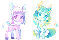 Size: 696x476 | Tagged: safe, artist:akamei, imported from derpibooru, oc, oc only, pegasus, pony, unicorn, duo, female, mare, simple background, smiling, transparent background