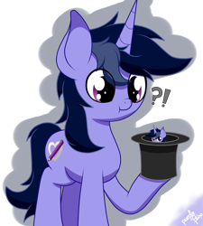 Size: 3197x3550 | Tagged: safe, artist:kimjoman, artist:php142, imported from derpibooru, oc, oc only, oc:purple flix, pony, unicorn, :t, accessories, accessory, cute, hat, hiding, looking at you, looking down, male, raised hoof, simple background, solo, tiny, tiny ponies, transparent background