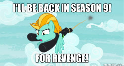 Size: 600x322 | Tagged: safe, edit, edited screencap, imported from derpibooru, screencap, lightning dust, pegasus, pony, season 9, the washouts (episode), leak, spoiler:s09, clothes, female, image macro, mare, meme, memeful.com, prediction, revenge, rumor, solo, uniform, washouts uniform