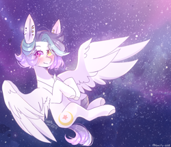 Size: 1024x882 | Tagged: safe, artist:emily-826, imported from derpibooru, oc, oc only, oc:shylu, pegasus, pony, female, heterochromia, mare, solo, space