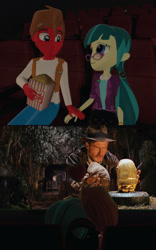 Size: 1280x2048 | Tagged: safe, artist:meltingman234, imported from derpibooru, juniper montage, oc, equestria girls, 3d, canon x oc, female, indiana jones, male, raiders of the lost ark, straight