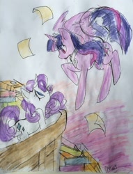 Size: 1280x1678 | Tagged: safe, artist:palolabg, imported from derpibooru, rarity, twilight sparkle, alicorn, fanfic:the enchanted library, female, lesbian, rarilight, shipping, traditional art, twilight sparkle (alicorn)