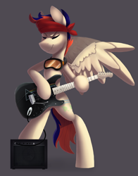 Size: 1566x2000 | Tagged: safe, artist:enderselyatdark, imported from derpibooru, oc, oc only, oc:zephyr leaf, pegasus, pony, bandana, glasses, guitar, music, pegasus wings, rcf community, solo