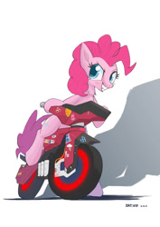 Size: 1414x2000 | Tagged: safe, artist:satv12, imported from derpibooru, pinkie pie, earth pony, pony, female, mare, motorcycle, simple background, solo, white background