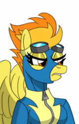 Size: 800x1250 | Tagged: safe, artist:supra80, imported from derpibooru, spitfire, anthro, breasts, clothes, photoshop, shading, uniform, wonderbolts uniform, zipper