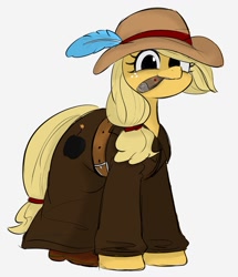 Size: 1013x1179 | Tagged: safe, artist:manachaaaaaaaa, imported from derpibooru, applejack, earth pony, pony, clothes, cute, female, freckles, hat, jackabetes, looking at you, mare, simple background, solo, trenchcoat, white background