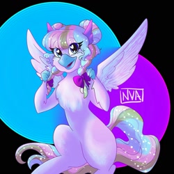 Size: 1554x1554 | Tagged: safe, artist:nichroniclesvsart, imported from derpibooru, oc, oc only, oc:salt water taffy, hippogriff, pony, mascot, pastel, seaquestriafest, simple background, solo