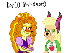 Size: 1800x1249 | Tagged: safe, artist:bigpurplemuppet99, imported from derpibooru, adagio dazzle, applejack, equestria girls, equestria girls series, animal ears, dazzlejack, female, lesbian, shipping