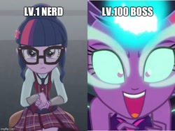 Size: 666x500 | Tagged: safe, edit, edited screencap, imported from derpibooru, screencap, sci-twi, twilight sparkle, equestria girls, friendship games, glasses, mafia city, meme, midnight sparkle, open mouth, shy, that's how mafia works