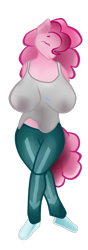 Size: 422x1200 | Tagged: safe, artist:shehaveboththings, imported from derpibooru, pinkie pie, anthro, big breasts, breasts, busty pinkie pie, eyes closed, female, huge breasts, sleeping, solo