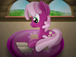 Size: 2601x1980 | Tagged: safe, artist:php124, artist:thevintagepone, imported from derpibooru, cheerilee, earth pony, pony, book, cheeribetes, cute, female, mare, prone, reading, smiling, solo