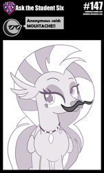 Size: 800x1323 | Tagged: safe, artist:sintakhra, imported from derpibooru, silverstream, classical hippogriff, hippogriff, tumblr:studentsix, facial hair, fake moustache, female, jewelry, moustache, necklace, solo, stair keychain