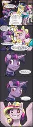 Size: 1680x6480 | Tagged: safe, artist:silfoe, imported from derpibooru, bon bon, princess cadance, shining armor, sweetie drops, twilight sparkle, alicorn, earth pony, pony, unicorn, moonsetmlp, alternate universe, armor, blushing, clothes, comic, dialogue, female, forgive her for she knows not what she does, grin, here we go again, implied lesbian, implied lyra, implied lyrabon, implied shipping, implied twimoon, male, mare, oh god, oh no, pictogram, princess of love, princess of shipping, run, shipper on deck, smiling, speech bubble, spread wings, stallion, starry eyes, unicorn twilight, uniform, wingboner, wingding eyes, wings