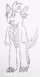 Size: 1693x3256 | Tagged: safe, artist:thesignedpainter, imported from derpibooru, oc, oc only, unnamed oc, dragon, pony, dragon oc, horn, male, solo, traditional art, young