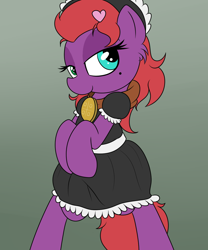 Size: 1000x1200 | Tagged: safe, artist:datte-before-dawn, derpibooru exclusive, imported from derpibooru, oc, oc only, oc:zanthea, earth pony, pony, beauty mark, bedroom eyes, clothes, cute, female, heterochromia, maid, maid headdress, mare, medallion, solo