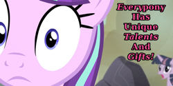 Size: 900x450 | Tagged: safe, edit, edited screencap, imported from derpibooru, screencap, starlight glimmer, twilight sparkle, alicorn, the cutie map, caption, cropped, desert, frown, rock, s5 starlight, text, thousand yard stare, twilight sparkle (alicorn)