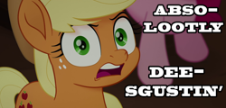 Size: 1670x804 | Tagged: safe, imported from derpibooru, screencap, applejack, pinkie pie, earth pony, pony, my little pony: the movie, absolutely disgusting, caption, cowboy hat, cropped, duo, female, hat, image macro, mare, meme, solo focus, text