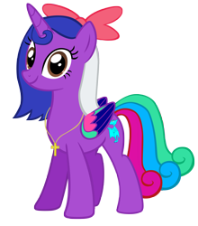 Size: 6275x7127 | Tagged: safe, artist:andoanimalia, imported from derpibooru, oc, oc only, oc:dino shining heart, alicorn, pony, absurd resolution, alicorn oc, bow, cross necklace, female, hair bow, solo, wings