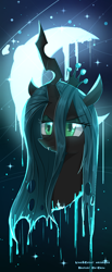 Size: 700x1700 | Tagged: safe, artist:ch-chau, artist:whiskeyice, artist:whiskyice, imported from derpibooru, queen chrysalis, changeling, changeling queen, bust, crescent moon, crown, fangs, female, jewelry, moon, regalia, solo