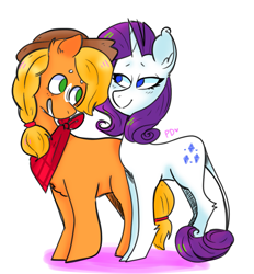 Size: 1167x1260 | Tagged: safe, artist:pastel-demon, imported from derpibooru, applejack, rarity, pony, cute, female, jackabetes, lesbian, looking at each other, raribetes, rarijack, shipping, simple background