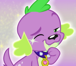 Size: 1243x1079 | Tagged: safe, imported from derpibooru, screencap, spike, spike the regular dog, dog, equestria girls, equestria girls series, reboxing with spike!, spoiler:eqg series (season 2), bishie sparkles, cropped, cute, looking at you, male, one eye closed, paws, smiling, solo, spikabetes, spike's dog collar, wink