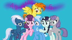 Size: 1951x1097 | Tagged: safe, artist:colorpowder, imported from derpibooru, coloratura, maud pie, night glider, spitfire, sugar belle, trixie, pony, show accurate