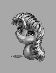 Size: 850x1100 | Tagged: safe, artist:noctomaeus, imported from derpibooru, twilight sparkle, pony, bust, female, grayscale, grumpy, mare, monochrome, portrait, solo