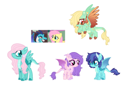 Size: 1700x1188 | Tagged: safe, artist:unoriginai, imported from derpibooru, fluttershy, princess ember, oc, dracony, dragon, hybrid, cute, dragon lord ember, female, filly, group, magical lesbian spawn, offspring, parent:fluttershy, parent:princess ember, parents:embershy, screencap reference, teenager