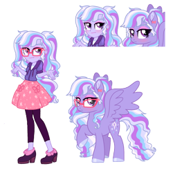 Size: 1424x1422 | Tagged: safe, artist:unoriginai, imported from derpibooru, oc, oc only, oc:stardust glitter, pegasus, pony, equestria girls, female, glasses, magical lesbian spawn, mare, offspring, parent:sci-twi, parent:sugarcoat, parents:sugartwi, shrug, simple background, transparent background