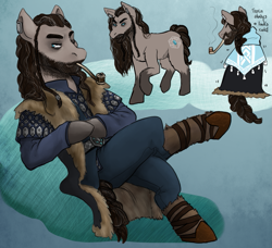 Size: 817x746 | Tagged: safe, artist:charlie-bad-touch, deleted from derpibooru, imported from derpibooru, earth pony, pony, beard, clothes, facial hair, fur coat, pipe, ponified, the hobbit, thorin oakenshield