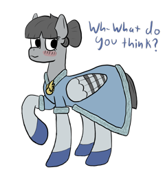 Size: 881x918 | Tagged: safe, artist:bojangleee, imported from derpibooru, oc, oc only, oc:peep, bird pone, pigeon, pony, alternate hairstyle, blushing, clothes, dialogue, dress, female, looking at you, mare, raised hoof, simple background, solo, transparent background