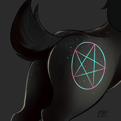 Size: 3300x3300 | Tagged: safe, artist:azerta56, imported from derpibooru, oc, oc only, oc:chaoss, deer, butt, butt only, cutie mark, female, pentagram, plot, presenting, simple background, solo