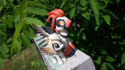 Size: 2048x1152 | Tagged: safe, imported from derpibooru, oc, oc only, oc:kossetsu, oc:yoru, bird pone, pony, barn owl, bearded vulture, duo, female, figurine, irl, leaves, male, mare, photo, stallion