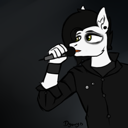 Size: 1181x1181 | Tagged: safe, artist:dyonys, imported from derpibooru, oc, oc only, oc:motionless white, anthro, clothes, fluffy, male, microphone, piercing, simple background, singing, sketch, stallion