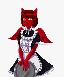 Size: 2000x2400 | Tagged: safe, artist:ptiza, imported from derpibooru, oc, oc only, oc:cinnamon pop, anthro, clothes, female, maid, simple background, solo, white background, ych result