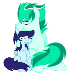 Size: 756x752 | Tagged: safe, artist:sapphireartemis, imported from derpibooru, oc, oc only, oc:sapphire skies, oc:thunder greenlight, pegasus, pony, female, hug, male, mare, simple background, stallion, transparent background