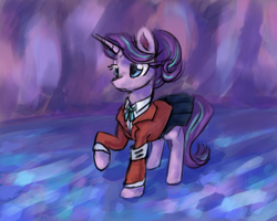 Size: 1500x1200 | Tagged: safe, artist:elisdoominika, imported from derpibooru, starlight glimmer, pony, unicorn, alternate hairstyle, bow, clothes, equal sign, female, pleated skirt, skirt, solo, suit, twilight's castle