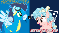 Size: 1920x1080 | Tagged: safe, artist:blackm3sh, artist:luckreza8, imported from derpibooru, cozy glow, soarin', pony, afc divisional round, american football, los angeles chargers, new england patriots, nfl, nfl divisional round, nfl playoffs, sports, vector