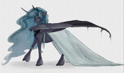 Size: 800x471 | Tagged: safe, artist:systemf4ilure, imported from derpibooru, nightmare moon, princess luna, alicorn, pony, bat wings, clothes, dress, female, solo, traditional art, unshorn fetlocks, wings