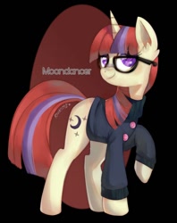 Size: 792x1002 | Tagged: safe, artist:riukime, imported from derpibooru, moondancer, pony, unicorn, clothes, cute, dancerbetes, female, glasses, happy, looking at you, mare, raised hoof, smiling, solo, sweater