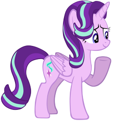 Size: 3160x3384 | Tagged: safe, artist:dashievectors9000, imported from derpibooru, starlight glimmer, alicorn, pony, alicornified, cute, female, glimmerbetes, lidded eyes, mare, race swap, raised hoof, simple background, smiling, solo, starlicorn, transparent background, vector, xk-class end-of-the-world scenario