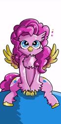 Size: 2868x5760 | Tagged: safe, artist:maceves, imported from derpibooru, pinkie pie, classical hippogriff, hippogriff, classical hippogriffied, female, hippo pie, hippogriffied, simple background, solo, species swap, white background