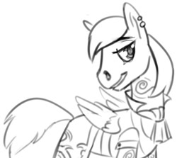 Size: 510x455 | Tagged: safe, artist:tempusfidgets, imported from derpibooru, oc, oc only, oc:nex, pegasus, pony, black and white, clothes, ear piercing, grayscale, male, monochrome, piercing, simple background, solo, stallion, white background