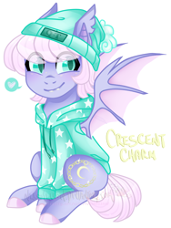 Size: 976x1297 | Tagged: safe, artist:nekomellow, imported from derpibooru, oc, oc:crescent charm, bat pony, pony, clothes, cute, sweater