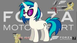 Size: 480x270 | Tagged: safe, artist:forzaveteranenigma, imported from derpibooru, dj pon-3, vinyl scratch, oc, oc:assetto-forza massimo, pony, digital art, forza motorsport 7, watermark